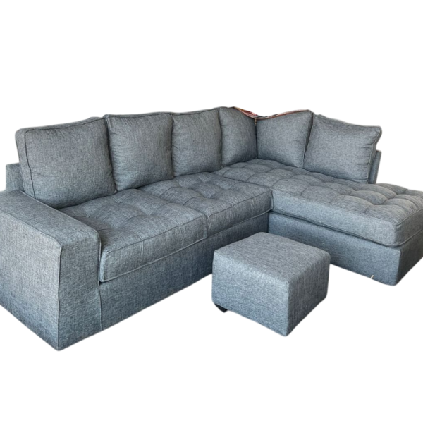 Grey L Shaped 5 Seater Sofa in Kenya Cream